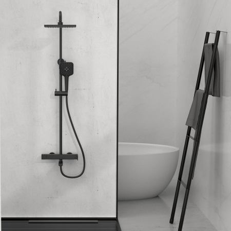 Душевая стойка со смесителем Vincea Cube VSFS-1C1MB черный матовый