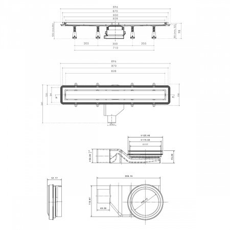 Душевой лоток Pestan Confluo Premium Gold White Glass Line 850