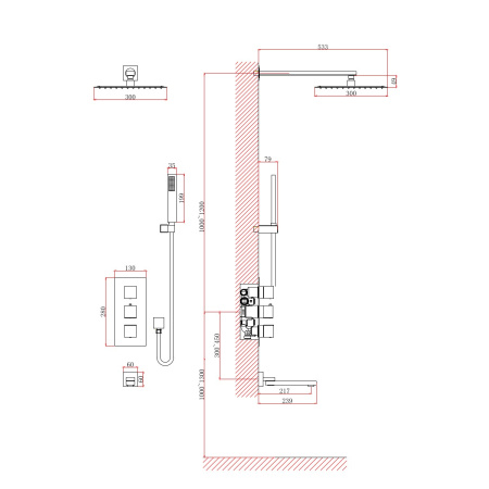 Душевая система встраиваемая с термостатом D&K Bayern.Liszt DA2515607A04, матовое золото