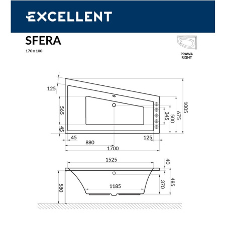 Ванна акриловая EXCELLENT Sfera 170x100 (прав.)