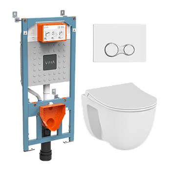Комплект подвесного унитаза Vitra S40 9860B003-7200 с инсталляцией и кнопкой, сиденье микролифт