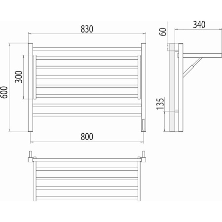 Полотенцесушитель электрический с полкой Terminus Горизонт П8 80х60 КС, черный муар