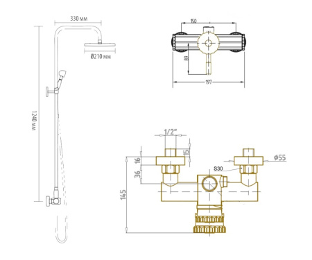 Душевая система Bronze de Luxe WINDSOR 10118/1F, бронза