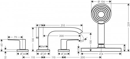 Смеситель для ванны Hansgrohe Vivenis 75444670 черный матовый