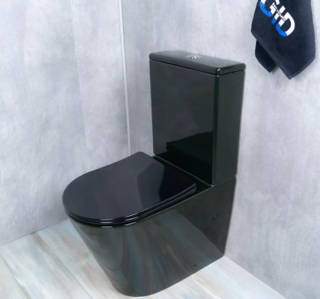 Унитаз напольный безободковый GID Tr2179BL с сиденьем микролифт, черный глянцевый