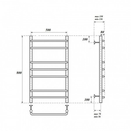Полотенцесушитель электрический Point PN09158E П7 500x800 левый/правый, хром