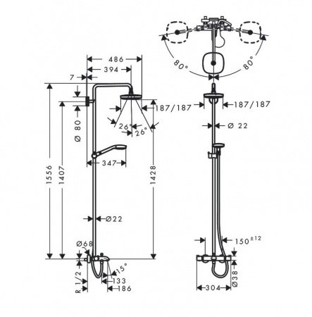 Душевая стойка Hansgrohe Croma Select S 27352400 хром/белый