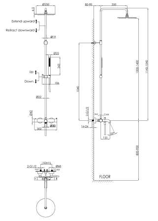 Душевая стойка для ванны с термостатом Benesque Lumiere 20010204 латунь брашированная
