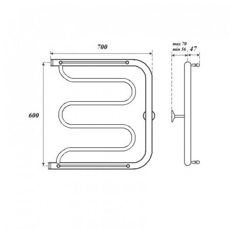 Полотенцесушитель водяной Point PN25667P 600x700 Фокстрот с полкой, хром