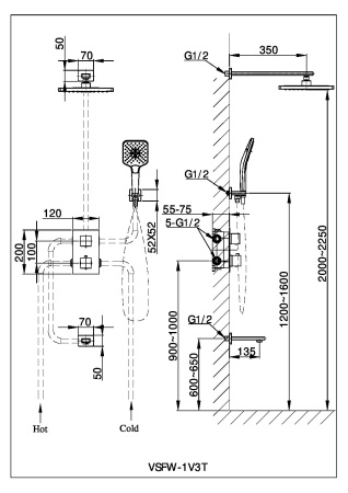 Встраиваемая душевая система с термостатом Vincea Next VSFW-1N3TMB черный матовый