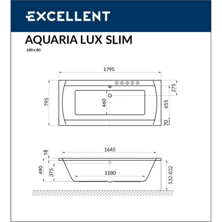 Ванна акриловая EXCELLENT Aquaria Lux Slim 180x80