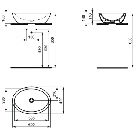 Раковина-чаша овальная 60x42 см Ideal Standard STRADA K078401 белый