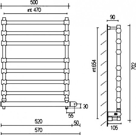 Полотенцесушитель электрический Margaroli Sole 564-8 5644708CRNB 702х570 хром