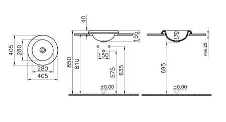 Раковина встраиваемая сверху 40см Vitra Liquid 7311B403-0016 белый
