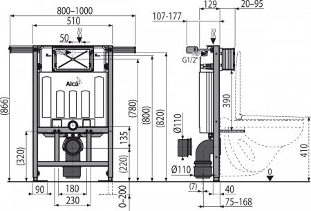 Инсталляция для подвесных унитазов AlcaPlast Jadromodul AM102/850