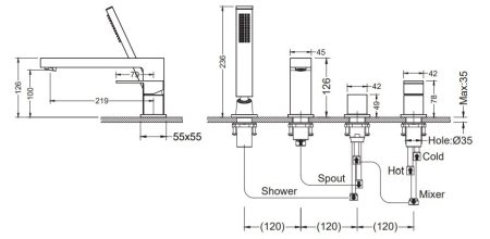 Смеситель на борт ванны Timo Selene 2130/03Y черный матовый