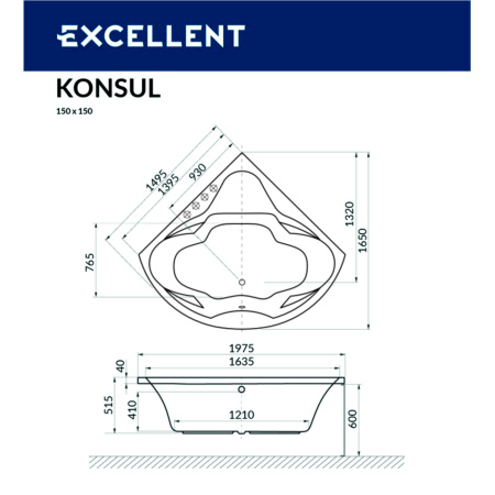 Ванна акриловая EXCELLENT Konsul 150x150