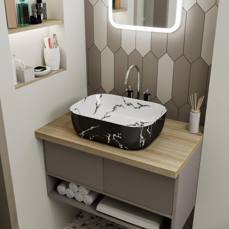 Раковина накладная 46см Point Вега PN43711WB белый/черный