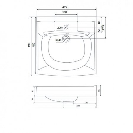 Раковина над стиральной машиной KOMPAKT 500х500 с кронштейнами и сливной системой Altasan