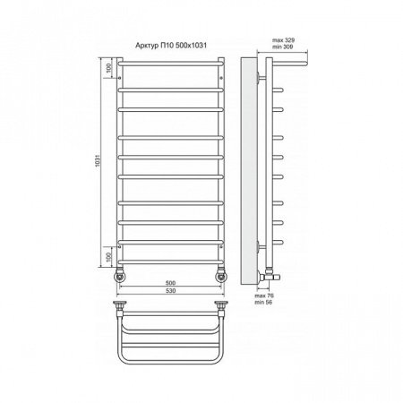 Полотенцесушитель водяной Terminus Арктур П10 500x1031 с полкой