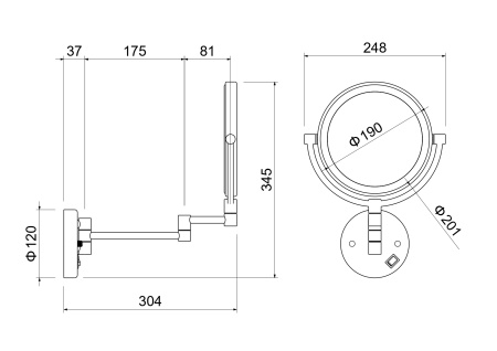 Зеркало косметическое с 5-ти кратным увеличением и подсветкой Aquatek AQ4912MB черный матовый