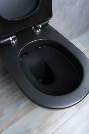 Унитаз приставной безободковый GID TRS-269BM с сиденьем микролифт, черный матовый