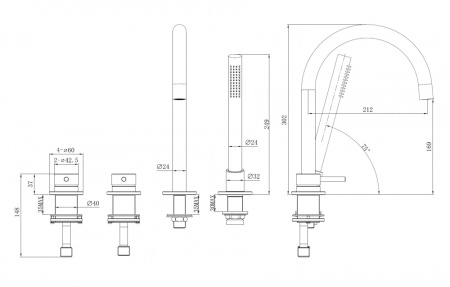 Смеситель ABBER Wasser Kreis 316 AF8113BG на борт ванны, золото брашированное