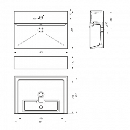 Раковина накладная 60см Sanita Luxe Novel NOV60SLWB01 белый