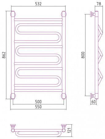 Полотенцесушитель водяной Сунержа Элегия+ 80х50 хром