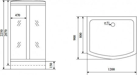 Душевая кабина Timo Lux T-7715 P 120x90x225 профиль хром глянцевый, стекло прозрачное
