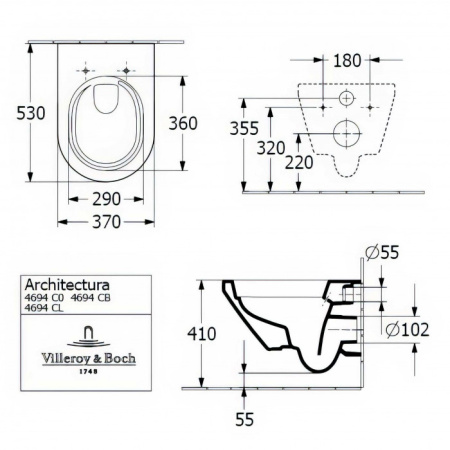 Унитаз подвесной безободковый Villeroy&Boch Architectura TwistFlush 4616СВ01 с сиденьем микролифт