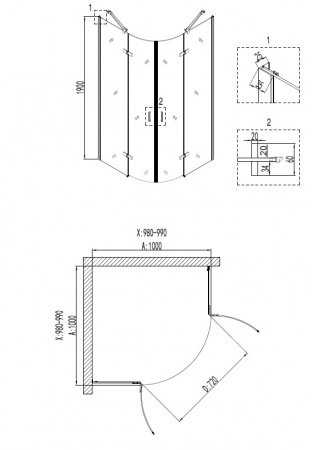 Душевой угол Niagara NG- 6616-08 100x100x190 профиль хром, стекло прозрачное
