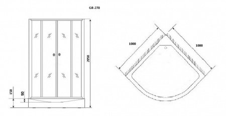 Душевая кабина Grossman GR270 100x100x205 профиль черный, стекло прозрачное с узором