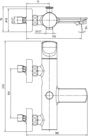 Смеситель для ванны E.C.A Myra 104502470EX черный/хром
