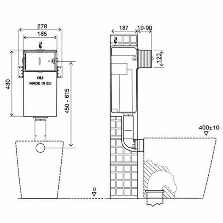 Бачок скрытого монтажа для приставных унитазов OLI QUADRA 037172