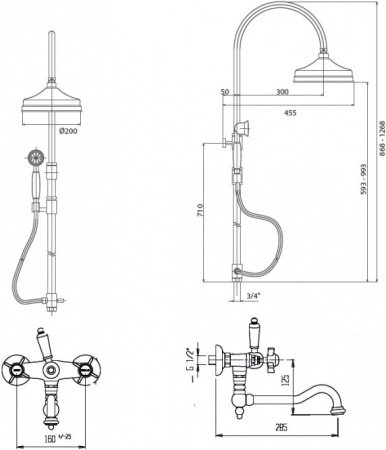 Душевая стойка Cezares Margot MARGOT-CVDF-02-M