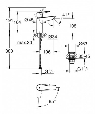 Смеситель для раковины Grohe BauEdge New 23908001 хром