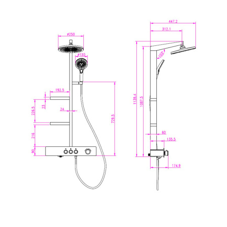 Душевая стойка с термостатом AQUAme AQM8005W белый матовый