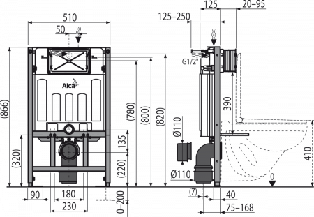 Инсталляция для подвесных унитазов AlcaPlast Sadromodul AM101/850