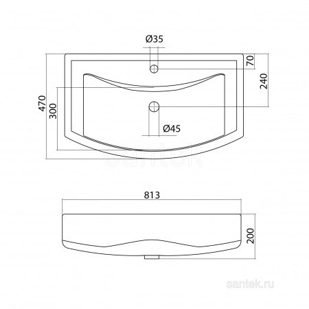 Раковина Santek Балтика 80 отверстие под смеситель 1WH501524