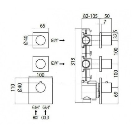 Термостат для душа на 2-3 потребителя Bossini Outlets Z031203.030 хром