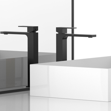 Смеситель для раковины высокий Vincea Cube VBF-1C02MB черный матовый