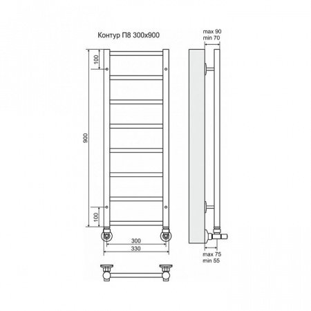 Полотенцесушитель водяной Terminus Контур П8 300x900