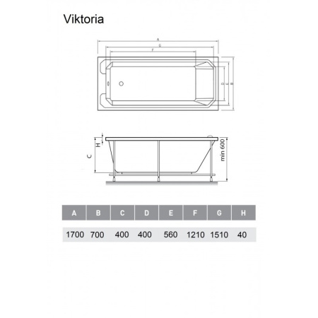 Ванна акриловая Relisan Viktoria Гл000026566, 170х70