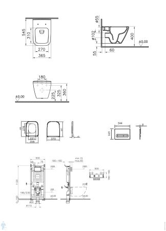 Комплект подвесной безободковый унитаз VitrA Integra Square, система инсталляции VitrA V12, кнопка Loop T матовый хром, тонкое сиденье микролифт