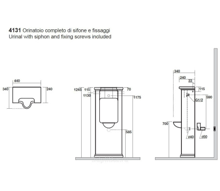 Писсуар напольный Kerasan Waldorf 413101bi белый, скрытый подвод воды