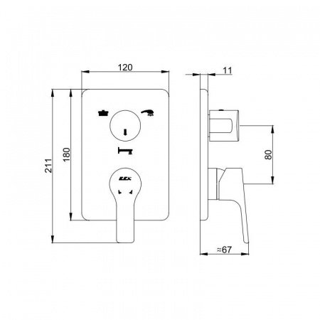 Смеситель для ванны на три потребителя E.C.A Luna 102167306EX-K хром