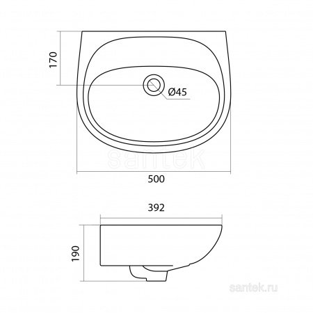Раковина Santek Анимо 50 без отверстия под смеситель 1WH110493