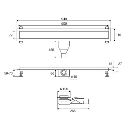 Душевой лоток EXCELLENT Stilio Gold 90 см. под облицовку плиткой (золото)