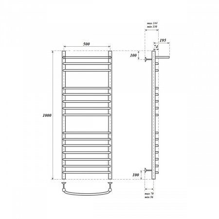 Полотенцесушитель водяной Point PN05150SP П14 500x1000 с полкой, хром